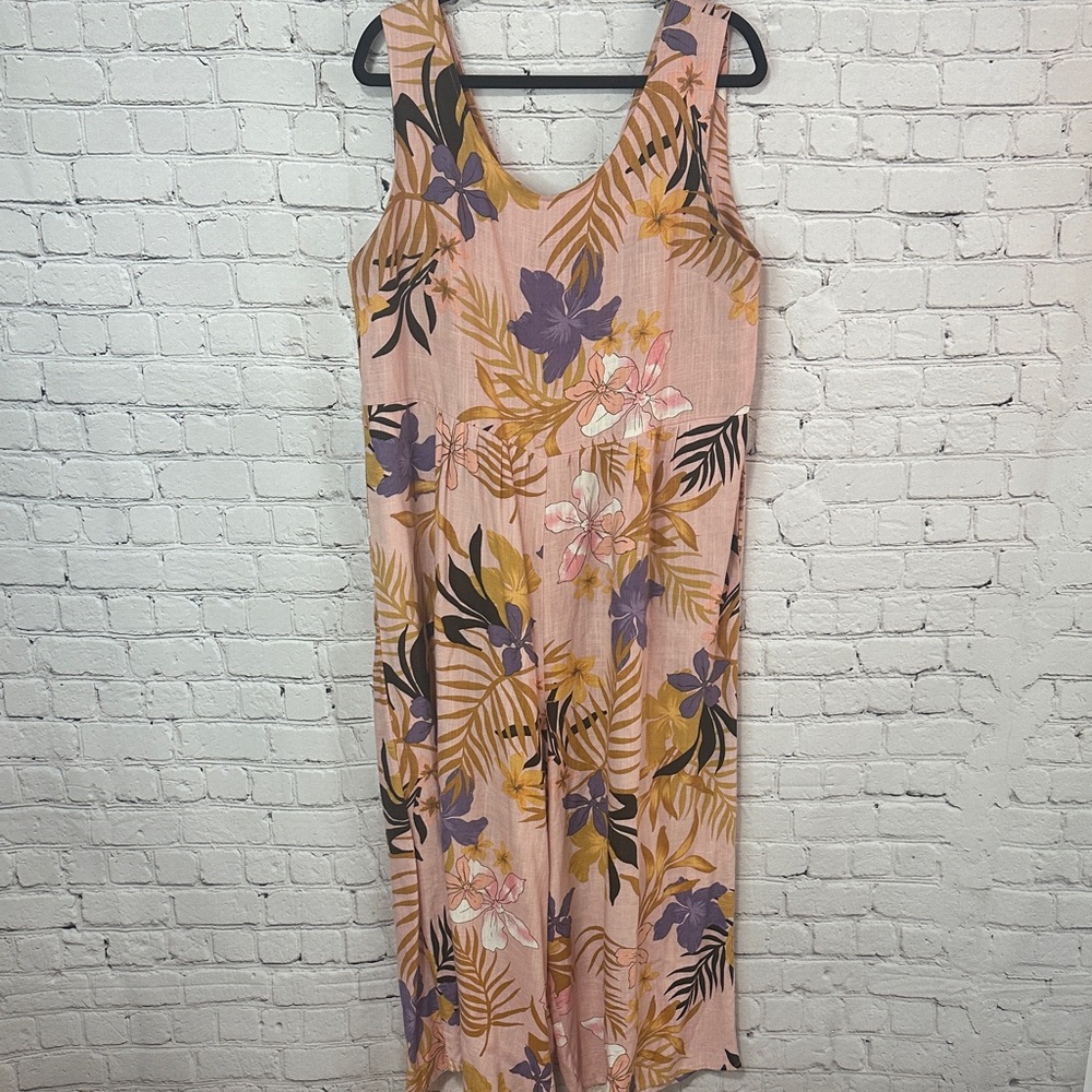 Feather + Noise Cotton and Linen Blend Tropical Floral Jumpsuit Size 14, Large